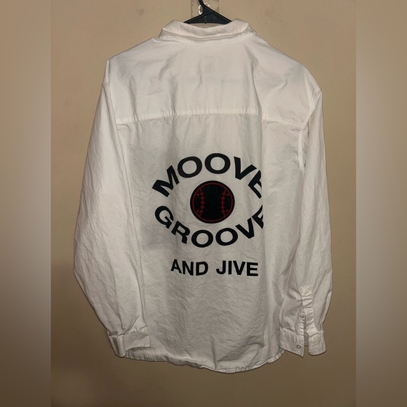 Zara Men's Textured With Patch White Rear Moove Groove & Jive Relax Shirt Size M - Picture 3 of 4